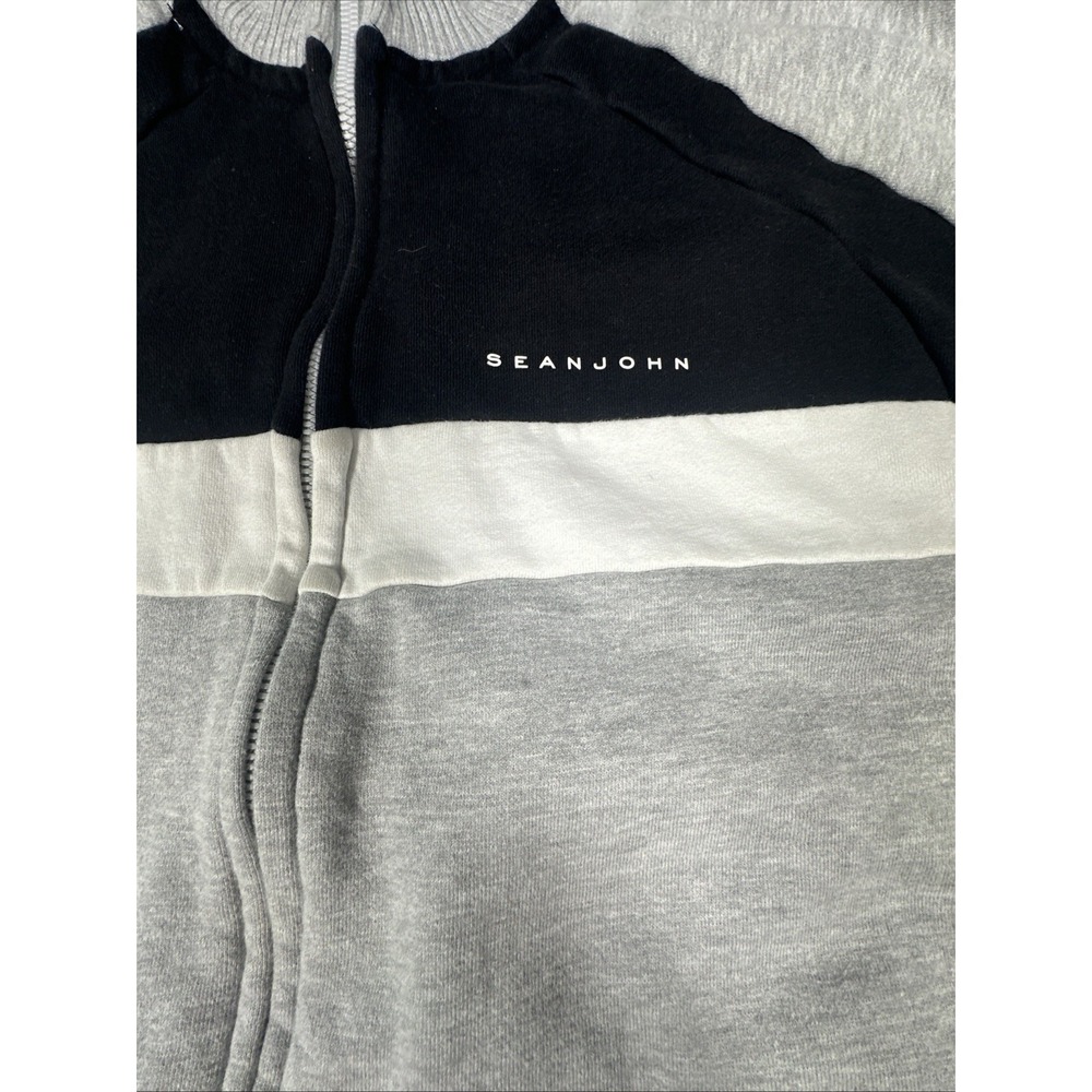 Sean John Jacket Mens 2XL Gray, Black Color Block, Full Zip-Up Logo Track - Picture 2 of 9